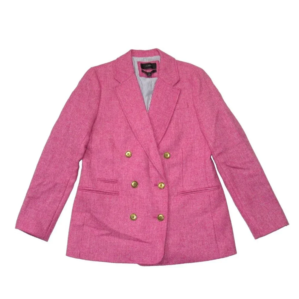 NWT J.Crew Bristol Blazer in Rose Pink English Wool Herringbone Jacket 6 $298 - Picture 2 of 9